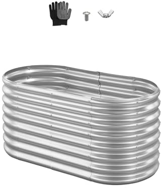 VEVOR Potager Surélevé Métal 120x60x60 cm Carré Potager Surélevé Galvanisé Lit de Jardin Ovale Bac de Jardinage Fond Ouvert pour Culture de Légumes Fleurs Herbes Aromatiques Plantes Grasses, Argenté