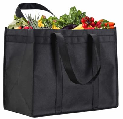 WUYJI Reusable Shopping Bags, Una borsa per la spesa portatile e riutilizzabile, 41 x 33 x 26 cm, pieghevole. Borsa per la spesa nera adatta per lo shopping, i viaggi, i picnic, la spiaggia, ecc