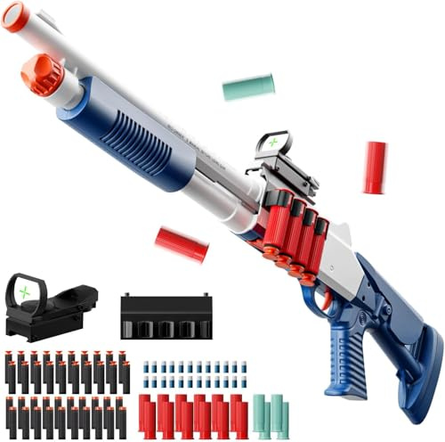 30 inch Foam Blaster with Double Barrel Soft Bullets Blaster with Shell Ejecting 2 in 1 Foam Blasters with Shell Casings 60 Foams Darts Gift for 14+ Years