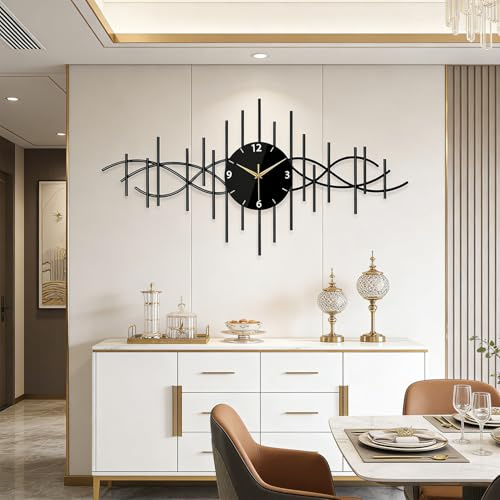 SIN&MI Metal Wall Clock,Large Wall Clocks for Living Room,Silent Non Ticking,Battery Operated Oversized Round Modern Wall Clock for Bedroom,Farmhouse,Office Wall Art, 14.1 * 35.4 Inch