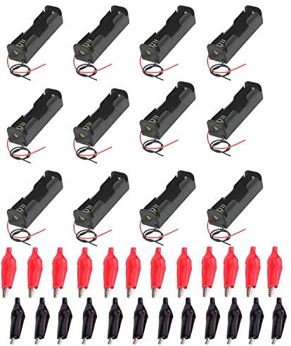 GTIWUNG 12 stycken 3,7 V 18650 batterihållare med trådtrådar + 24 stycken krokodilklämmor + 1 Pz 18650 batterilåda i plast