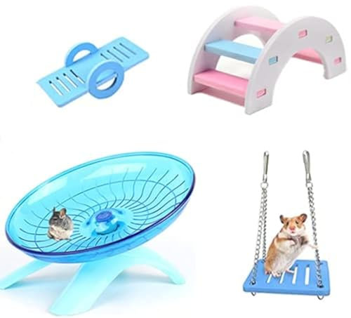 4 Stück entzückendes Spielzeug für Hamster,Laufteller für Chinchillas, Degus und Ratten,Regenbogenbrücke und Schaukel zum Klettern und Spielen, Spielzeug für kleine Haustiere