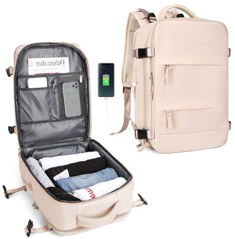 SZLX Großer Reiserucksack Damen, Handgepäck Rucksack,Wanderrucksack Wasserdichter Outdoor-Sportrucksack Lässiger Tagesrucksack Schultasche Fit 14 Zoll Laptop mit Schuhfach und Laptopfach,Grau Grün