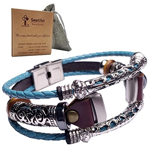 Smatiful Luxe Stylish Bands for Women, Adjustable Replacement Bangle Bracelet Cuir Watch Strap for Fitbit Luxe Stylish, Tirquoise Mediterranean Blue