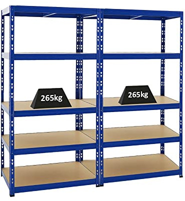 PROREGAL Mega Deal 2X Étagère Charge Lourde Tiger | HxLxP 180x90x60cm | 265kg par Niveau | Bleu | Étagère Robuste de Garage, Atelier, Cave, sous-Sol, Stockage, Rangement, rayonnage