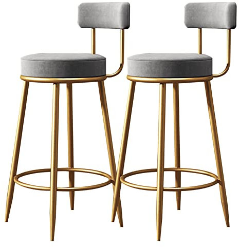Velvet Barhocker, Vintage High Stool mit Rückenlehne und Fußstütze, gepolsterte Counterheighocker für Küchentheke (Set von 2)