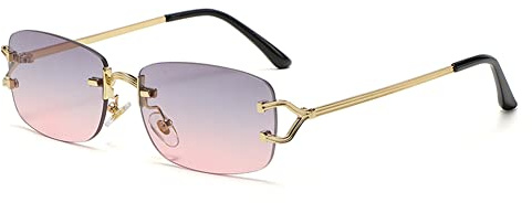 Petites lunettes de soleil carrées sans monture pour femmes en métal sans monture lunettes de soleil rétro de marque de luxe lunettes de conception lunettes à lentille étroite