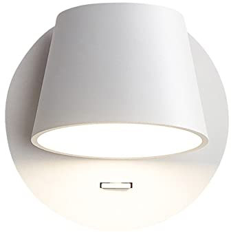 KRIPINC Lampara Lectura Pared Rotación Libre 350°, Aplique LED Pared Blanca Cálida 6W con Interruptor, Lampara Lectura Cama para Dormitorio, Mesita de Noche (Blanca)