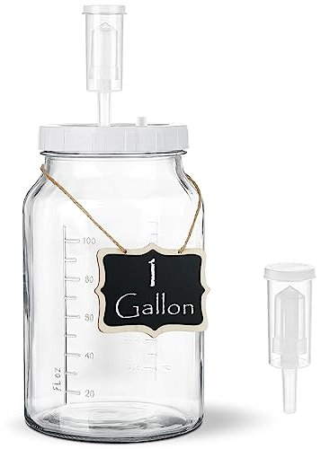 Qianfenie 1 Gallon Large Fermentation Jars with Airlocks and Airtight SCREW Lid, Wide Mouth Glass Jars with Scale Mark, Heavy Duty Fermentation Lid with Silicone Gaskets and Seal, Pickle Jars