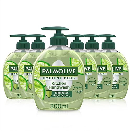 Palmolive Hygiene Plus Kitchen Antibacterial Hand Soap 6x300ml, antibacterial soap, with a natural antibacterial ingredient, with lime extract, eliminates odours, vegan hand wash