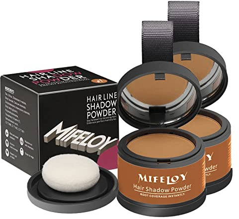 MIFELOY 2 Pcs Root Touch Up Powder, Cover Up Hair Color for Grays, Root Coverage, Men Roots Concealer for Beard Line Eyebrow, Women Instantly Shadow Powder for Thinning Grey Hairline, Light Brown