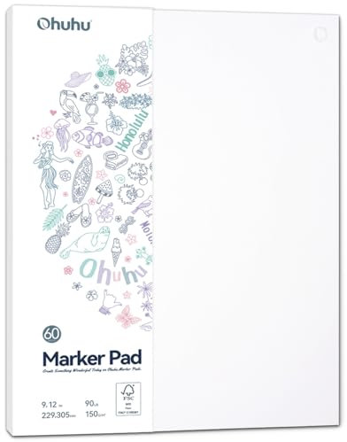 Ohuhu Carnet de Dessin - Recto-Verso Sans Saignement, 120 Pages (60 Feuilles) Papier 150 g/m², Grand Format 23×30 cm (9×12), Reliés par Collage, Idéal pour pour Marqueurs à Alcool & Aquarelle