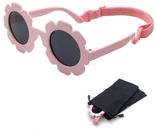 SwirlColor lunette soleil bebe 0 a 24 mois, belle fleur enfants lunettes de soleil avec sangle réglable flexible polarisé fille avec sac de et tissu