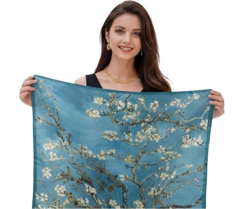LA FERANI Van Gogh - Pañuelo de seda de satén, turquesa, azul, clásico, para el cuello, para ocasiones formales, corto, ligero, 54 x 54 cm, regalo para ella, hija, madre