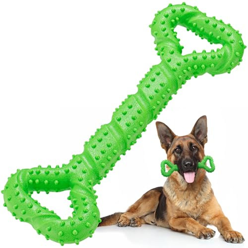 Haltbares Hundespielzeug für mittelgroße und große Hunde - 33 cm, grün - Kauspielzeug aus für Zerrspiele - Knochen-Spielzeug für starke Kauer mit Noppen-Design für Welpenzahnen - von Yes4Quality