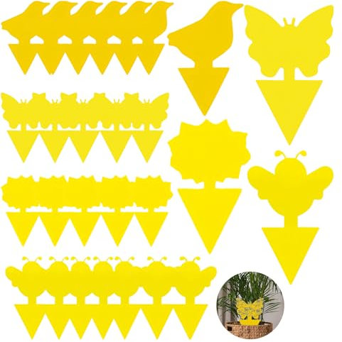 50 Piezas Atrapamoscas Adhesivos, Trampa de Moscas Enchufables Trampas Pegatinas Mosquitos contra Pulgones Mosquitos, para Plantas en Macetas de Jardín