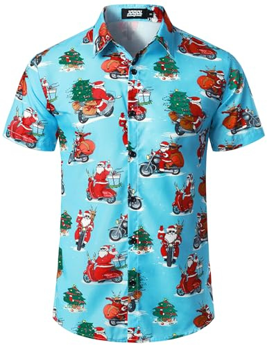 JOGAL Camicia natalizia da uomo Funky a maniche corte Christmas Hawaiihemd Button Down stampa Babbo Natale camicia casual, 3XL