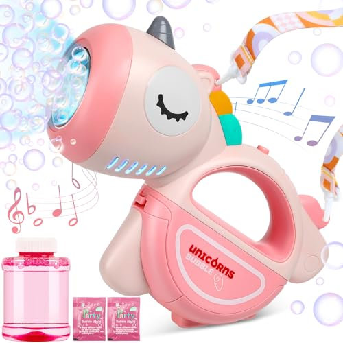 Aooess Einhorn Seifenblasenmaschine Automatische Seifenblasenpistole für Hochzeit Seifenblasenspielzeug Kinder Geburtstag Geschenk Tragbare Blasenmaschine für Junge Mädchen 3 4 5 6 7 8 Jahre