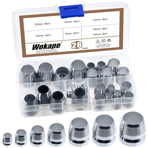 Wokape Juego surtido de 28 cuñas redondas de acero al carbono galvanizado, mango de seguridad, cuñas, mango de mauls, herramienta de reparación de cuña para hacha, martillo, trineo