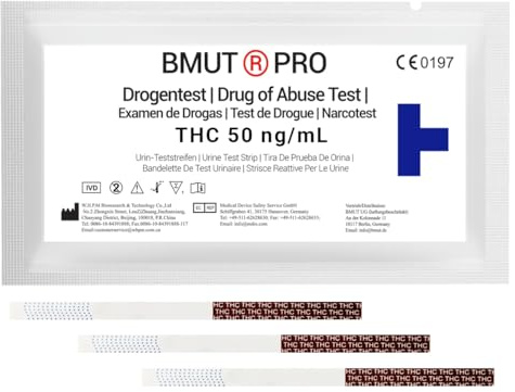 10 x THC Test Strips Drug Test with 50 ng/mL - Marijuana - Hashish, THC Urine Test, High Sensitivity, Drug Rapid Test (Pharmacy Quality)