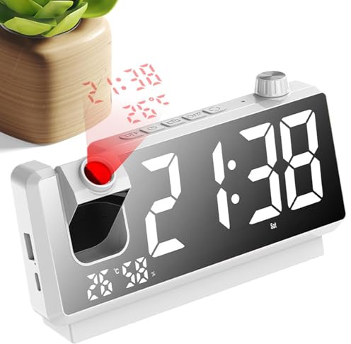 Reloj despertador de proyección, proyector de reloj digital, reloj despertador de proyección, pantalla digital y atenuador de 7 pulgadas, alarmas duales, puerto USB, volumen de alarma ajustable, repet