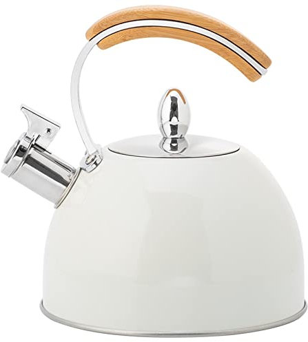 PLMNBQWE Hervidor de Viaje con Sonido para Cocina a Gas, Tetera para Restaurante, cafetera, Tetera Blanca para Cocina de inducción, Tetera con Mango de Madera