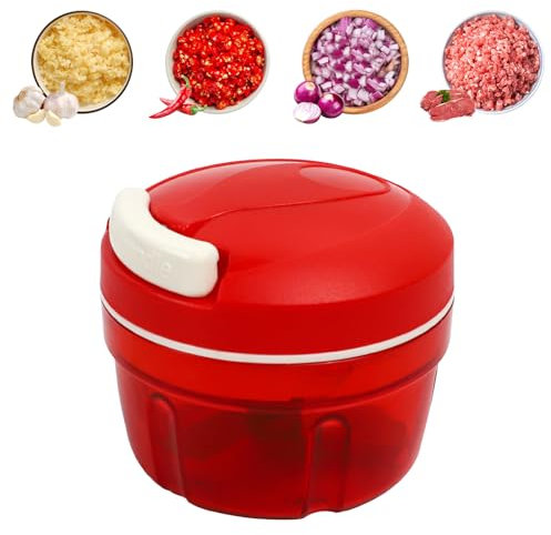 Tritatutto Manuale a Corda 500 ml, Tritatutto Manuale Con 3 Lame In Acciaio Inossidabile, Tritaverdure Manuale, Tritatutto Manuale a Corda, per Tagliare Cipolla, Insalata, Noci, Pesto