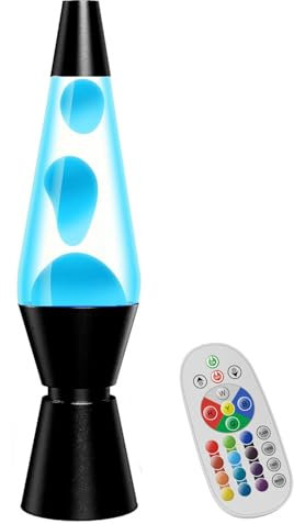 AONESY Lavalampe mit Farbwechsel Lavalampe Led mit Fernbedienung 37cm Lavalampen Weißes Wasser Weißes Wachs Lavalampes Nachtlicht Geschenk für Weihnachten Geburtstag Schwarze Flasche