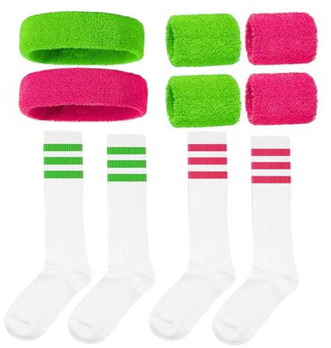 COACOM 2 Conjuntos De Accesorios Deportivos, Calcetines A Rayas Guardias De Muñeca De Banda para La Cabeza, Y Decoración Que Absorbe El Sudor para Los Deportes De Baloncesto Y Fútbol.