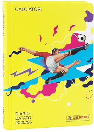 CALCIATORI PANINI - Diario Scuola 2025-2026, Agenda Scolastica Giornaliera per Bambini e Ragazzi, con Copertina Rigida e 352 Pagine Colorate con Storie di Calcio e Figurine, 13 x 17.8 cm, Giallo