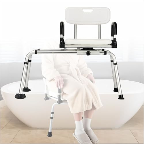 Sedia da doccia con sedile girevole, panca di trasferimento per vasca, per anziani, disabili e disabili, sedile girevole a 360°, altezza regolabile da 35,6 a 48,3 cm, capacità di carico 158,8 kg