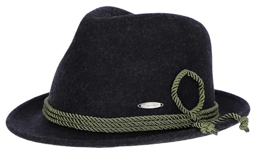 Steigenhöfer Original Herren Trachtenhut, Filzhut Wanderhut - Jakob - Größenverstellbar - Mit Schweißband - 100% Schurwolle - Ideal zum Förstern, Jagen und Oktoberfest - Schwarz - 58