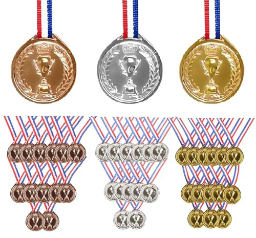 40 Pezzi Medaglie Bambini Medaglie Premiazioni Medagliere Medaglia Oro Argento Bronzo con Nastri al Collo per Giochi per Feste di Giorno di Sport Scolastico
