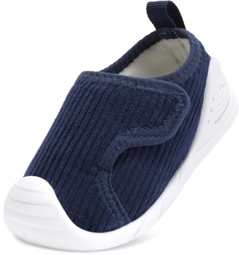 STQ KIDS Baby Shoes Lined Boys Girls Wide Toe Box Winter Toddler House Slippers Warm Cozy for Indoor Comfortable with Hook and Loop Navy Infant 12-18 Months
