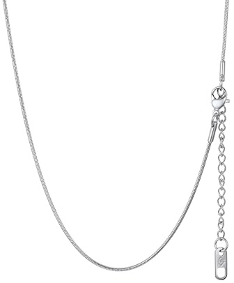 PROSTEEL Snake Chain Necklace with Sturdy Clasp, 2MM Thin Chain for Adding a Pendant Mens Jewellery 316L Stainless Steel Silver/Gold Plated/Black (1.2mm, Silver (Lobster Clasp), 51CM)