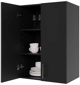 24 x 33 Inch Wall Cabinet set of 1, Kitchen Wall Mounted Wooden Storage Cabinet, Double Door Cabinet with Soft Close, Metal Handle, Adjustable Shelf, for Kitchen, Garage, Laundry, Bathroom, Black