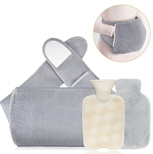 GAEEP Hot Water Bottle with Cover UK, Long Strap Hot Water Bottle Belt Wrap Around, Wearable Fluffy Plush Refillable Hot Water Bag with Hand Pocket for Women Neck Period Shoulder Waist Back Warm