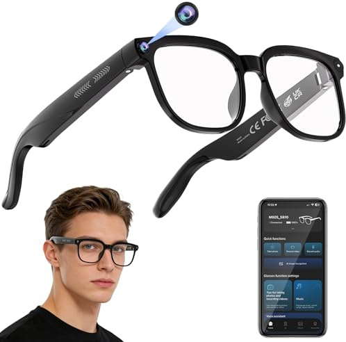 AI Smart Glasses with Camera, 4K HD Video & Photo Capture, Real-Time Translation, Recording Glasses with AI Assistant, Open-Ear Audio, Object Recognition, Bluetooth, for Travel (Transparent Lens)