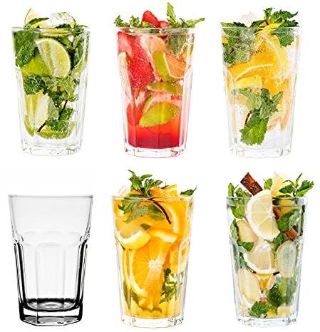 Topkapi 250.996 Longdrink - Juego de 6 vasos multiusos Miami Vice, color blanco y transparente (36 cl) para cócteles, bebidas largas, mojito, zumo, agua, altura ~ 12 cm