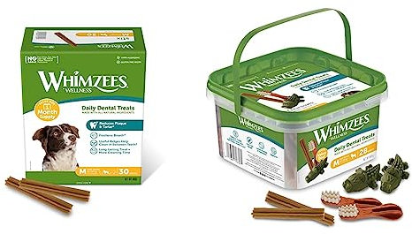 WHIMZEES Stix, natürliche, getreidefreie Zahnpflegesnacks (30 Stück), Größe M & Gemischte Vielfaltsbox, natürliche, getreidefreie Zahnpflegesnacks, Kaustangen für mittelgroße Hunde, 28 Stück