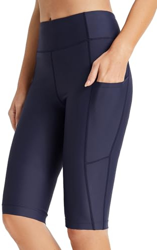 baleaf Short de Bain Femme Long Legging de Bain Femme SPF UV UPF50+ Maillot de Bain Taille Haute avec Poches pour Natation Surf Plage-Bleu-M