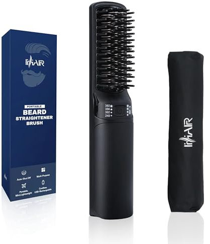 IHHAIR Premium Beard Mini Straightener Brush, Professional Straightener Brush for Men, Rechargeable 6400 mAh Straightening Tool Heated Comb, for Short & Long Beards for Home and Travel
