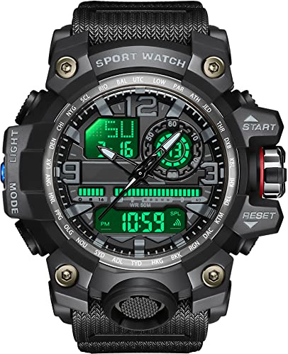 findtime Reloj de Pulsera Grande Militar para Hombre, analógico, Reloj Digital 5 ATM, Resistente al Agua, para Exteriores, Reloj Deportivo táctico, con Alarma, Fecha, 12/24 h, LED, cronómetro para