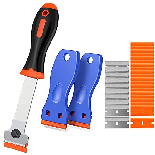 GUUZI Ensemble de Grattoirs à Lame de Rasoir, Outil de Grattoir de Rasoir 3PCS pour Enlever l'étiquette, la Graisse du Pare-brise(10 Lames en Métal et 20 Plastique Supplémentaires)