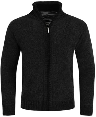 Allthemen Gilet Cardigan Homme Col Montant Veste Laine Knitted Sweater Grosse Maille 5 Couleurs Noir L