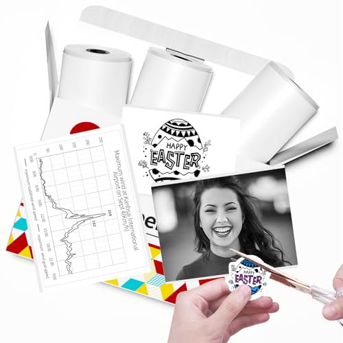 Phomemo Drucker Papier für Taschendrucker, Thermopapier für T02/Q02/M02X/M02L, Schwarz auf Weiß Liene Fotodrucker Papier, 3 Rollen 50mm*3.5m