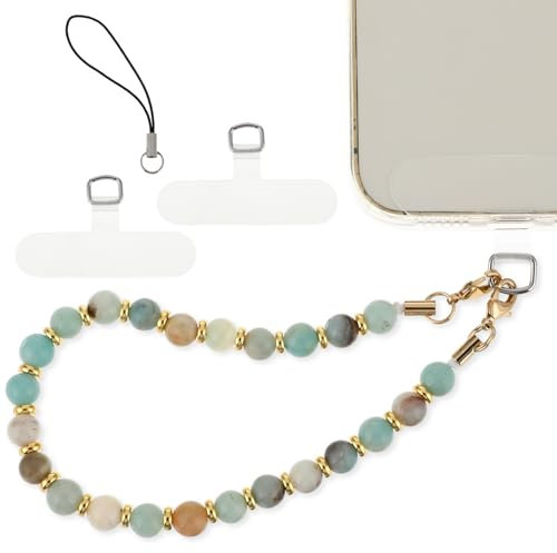 Mabor Correa de Muñeca para Teléfono Celular, Agarre Ajustable con Cuentas de Mármol y Pestaña de Sujeción, Dije Desmontable para Mujer