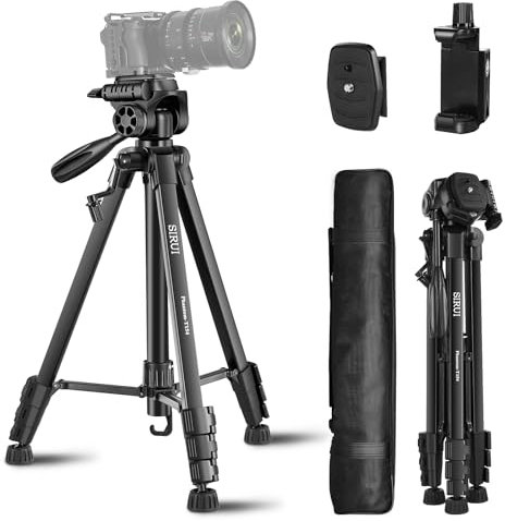 SIRUI Kamera Stativ 154cm, Aluminium Camera Tripod mit Telefonklemme Dreibein-Stative Fotostativ für Kamera Smartphone DSLR Camcorder, maximale Belastung 5kg
