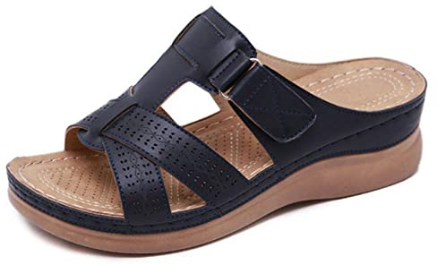 Sandales Compensées Femme Été Sandales Mules Orthopédique Claquette Soutien de la Voûte Plantaire Pantoufles de Plage Semelle Épaisse Pantoufles Bout Ouvert Chaussons Compensees Pour Maison, Jardin