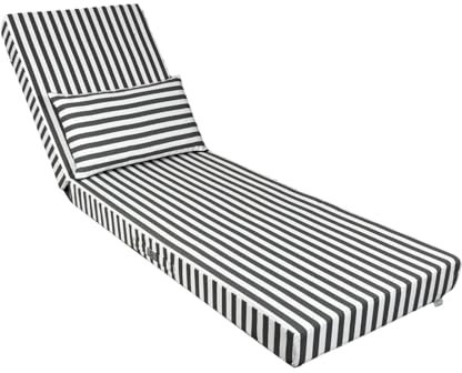 Kissen für Sonnenliege – 190 x 60 x 10 cm – Matratze für Liege mit Kissen – abnehmbarer Bezug, wasserabweisend, UV-Schutz, sehr bequem – 190 x 60 x 10 cm – graue Streifen